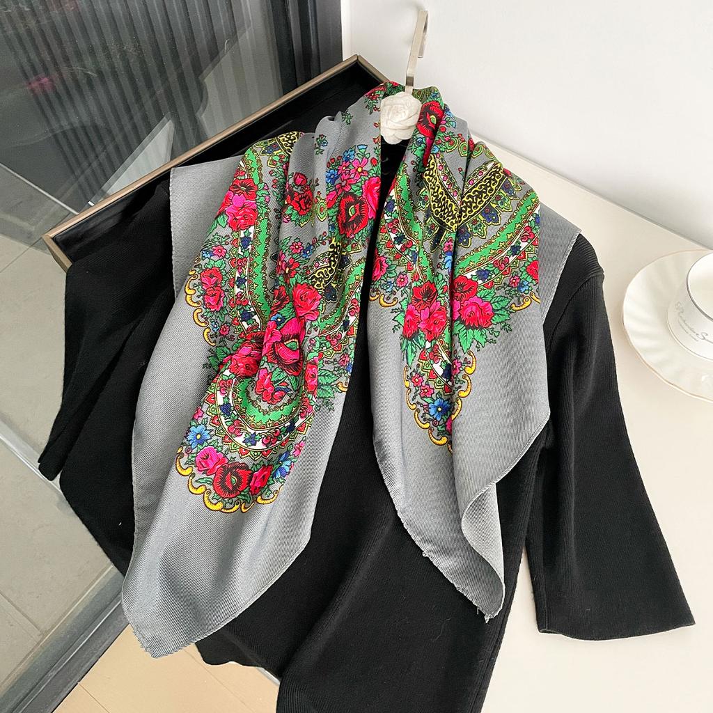 70X70Cm High-Quality Square Fashion Scarf Women Floral Cotton Bandanas Lady Scarves Hijab Headband Accessories Handkerchief Hair