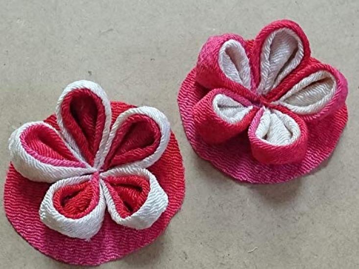 Red flower safflower wisteria tsumami zaiku craft kit hairpin, two-flower hanging,