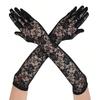 Black Lace Print Mesh Wedding & Evening Gown with Sun Protection Gloves
