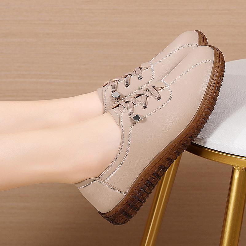 Fashion New Women Flats Spring Autumn Woman Loafers Genuine Leather Female Shoes Lace Up Soft Comfortable Ladies Women's Shoes