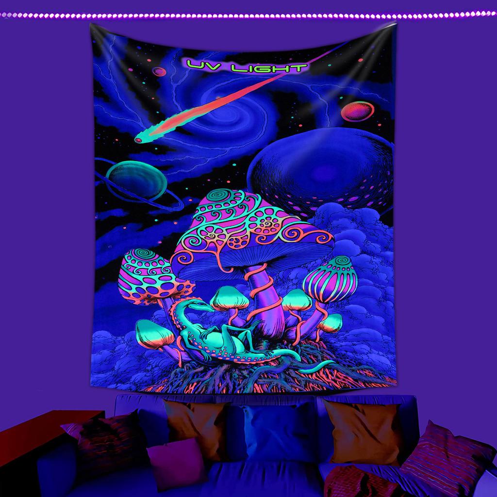 Fluorescent Tapestry UV Tree of Alien Life Purple Mushroom Fluorescent Tapestry Home Room Cloth Tapestry