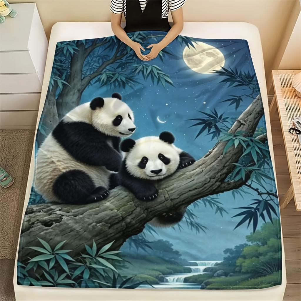 Moonlight Panda Print Blanket - Ultra Soft Gift for Boys/Girls, Perfect for Bed/Sofa Decor, All-Season Cozy Throw
