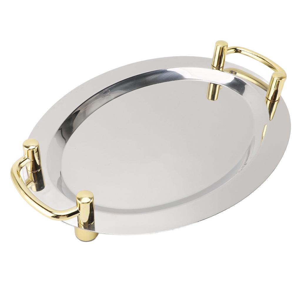 Stainless Steel Platter with Handle Multifunction Portable Metal Serving Tray Dinner Plate for