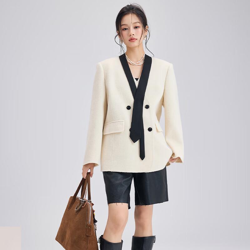 

Женское двустороннее пальто средней длины с V-образным вырезом, 100% шерсть M