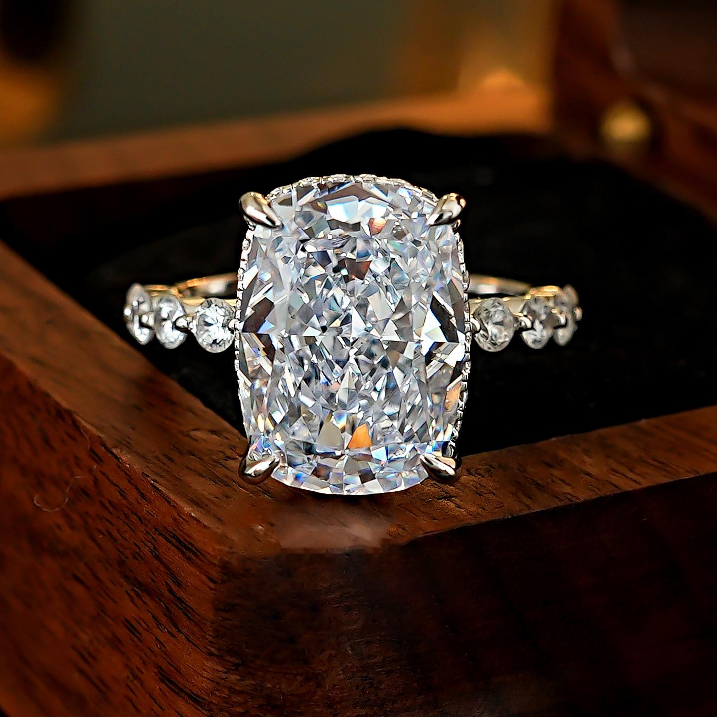 10 * 14Mm Long Pillow Redeen Crushed Ice Cut Diamond Opening Ring Luxury Simple Atmospheric Index Finger Ring 2026 Resizable