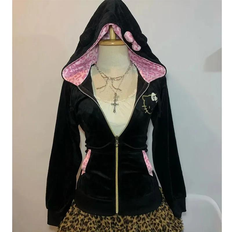 VAYLA Streetwear Y2K Dame Pullover Hettegenser Retro Harajuku Rosa Leopardtrykk Lappeteppe Genser Mote Trend Sportsklær Hettegenser Topp