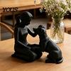Abstract Pet And Owner Art 3D Printed Girl with Dog Figurine, Minimalist Squatting Sculpture for Home Modern Humanoid Figurine Decor, Healing