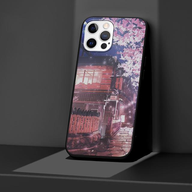 Japanese Anime Plum Cherry Blossom Girl Case For Iphone 14 13 11 12 Pro Max Xr 7 8 X 6 6s Plus Xs 5 5s Se Black Soft Phone Cover