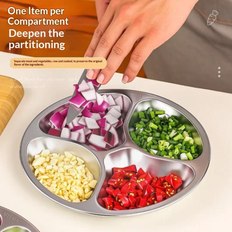 1Pc Stainless Steel Multi-Grid Plate Divider Plate Household Multi-Functional Fruit Pot Onion Ginger Garlic Preparation