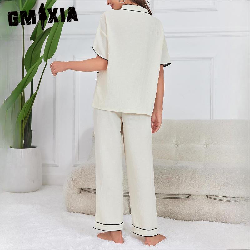 GMXIA Pajamas Women's Spring and Summer Thin Short-sleeved Trousers Homewear Suit