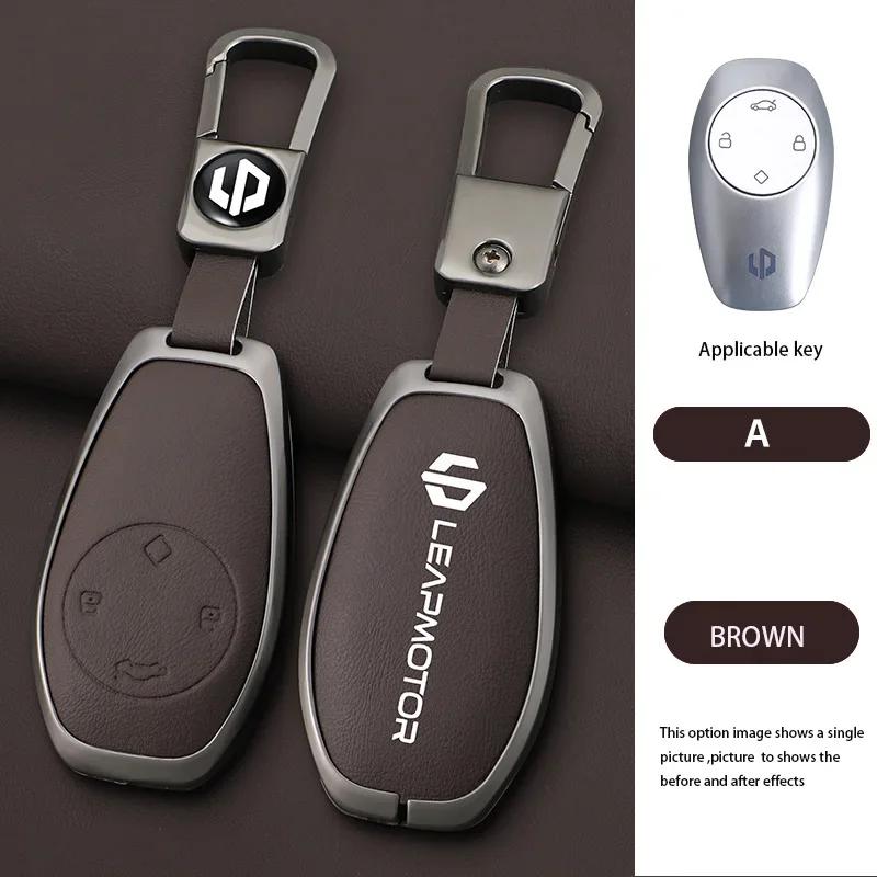 Zinc Alloy Leather Car Remote Key Case Cover For Leapmotor C16 C11 C10 C01 T03 S01 Type Protector Shell Keychain Accessories