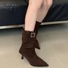 Fashion 2024 Women's New Ankle Snow Boots Pointed Toe Women's New Brand Winter Design High Heel Sleeve Buckle Women's Boots