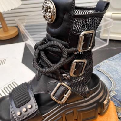 Motorlaarzen in Britse Stijl met Dikke Zool, Verhoogde Hoogte, Gepersonaliseerde Stoere Punk Stijl, Comfortabele Botas Mujer
