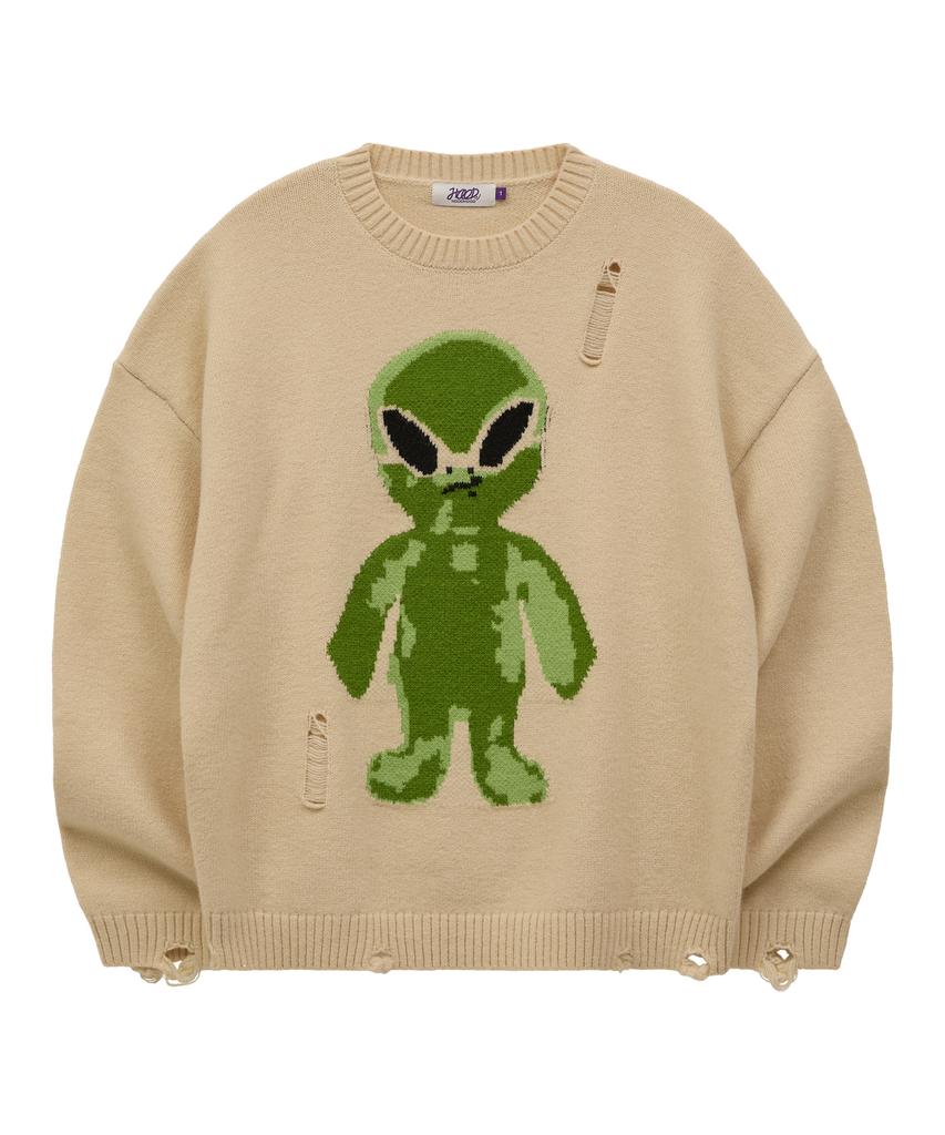 HOODHOOD Alien Damaged Knit Ivory