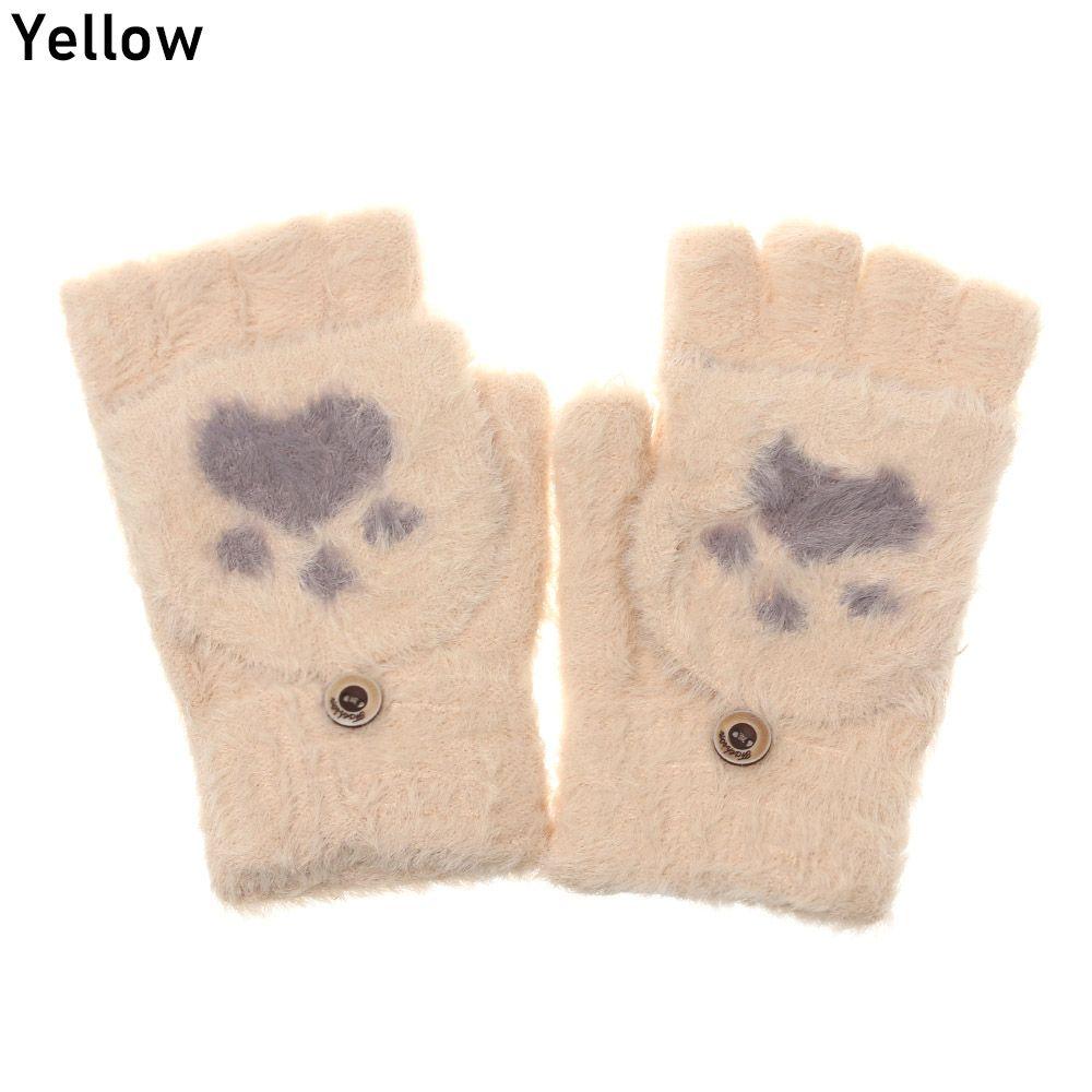 

1pair Boys Girls Winter Lovely Thick Keep Finger Warm Kids Gloves Plus Velvet Knitting Mittens Wool жовтий