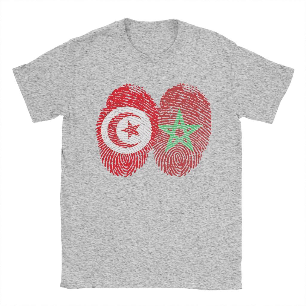 Tunisia Morocco Flags Fingerprints United TShirts Unisex Vintage Cotton Tee Shirt O Neck Short Sleeve T Shirt Printed Clothes