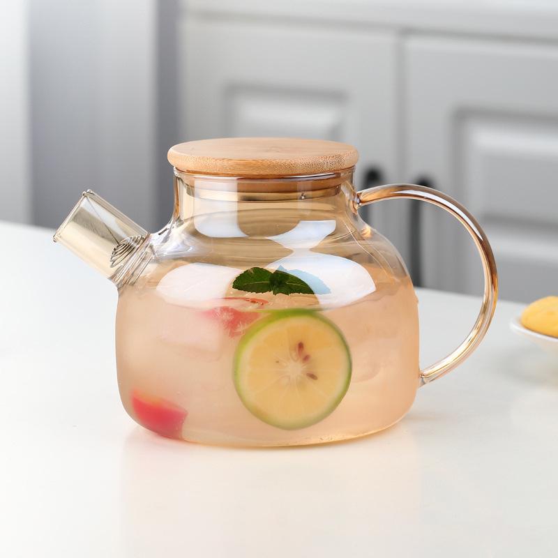 Borosilicate Glass Teapot with Bamboo Lid for Hot & Cold Drinks