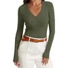 Women's Color V,Neck Slim,Fit Long,Sleeve Top
