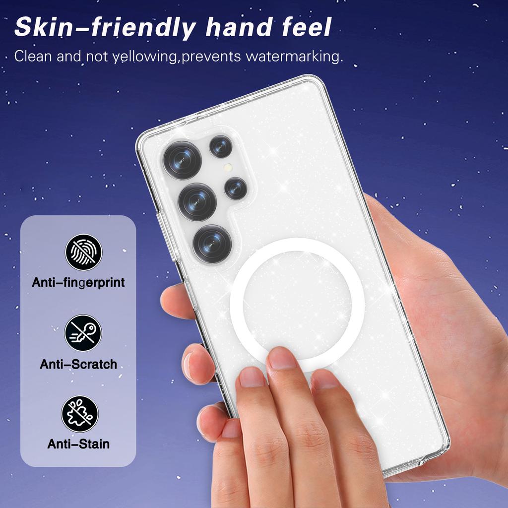 Capa para Samsung Galaxy S25 Ultra compatível com MagSafe Shockproof TPU+PC Glitter Back Cover
