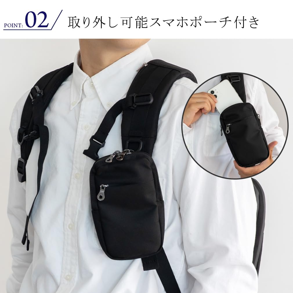 Vita Felice Business Backpack with Smartphone Pouch for Men [VITAFELICE] inb-10206z (Black)