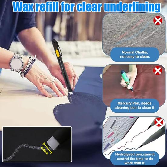 Fabric Chalk Marker Heat Erasable Sewing Chalk Pen Fabric Marking Pen with Chalk Refills for Quilting Embroidery DIY Sewing Tools