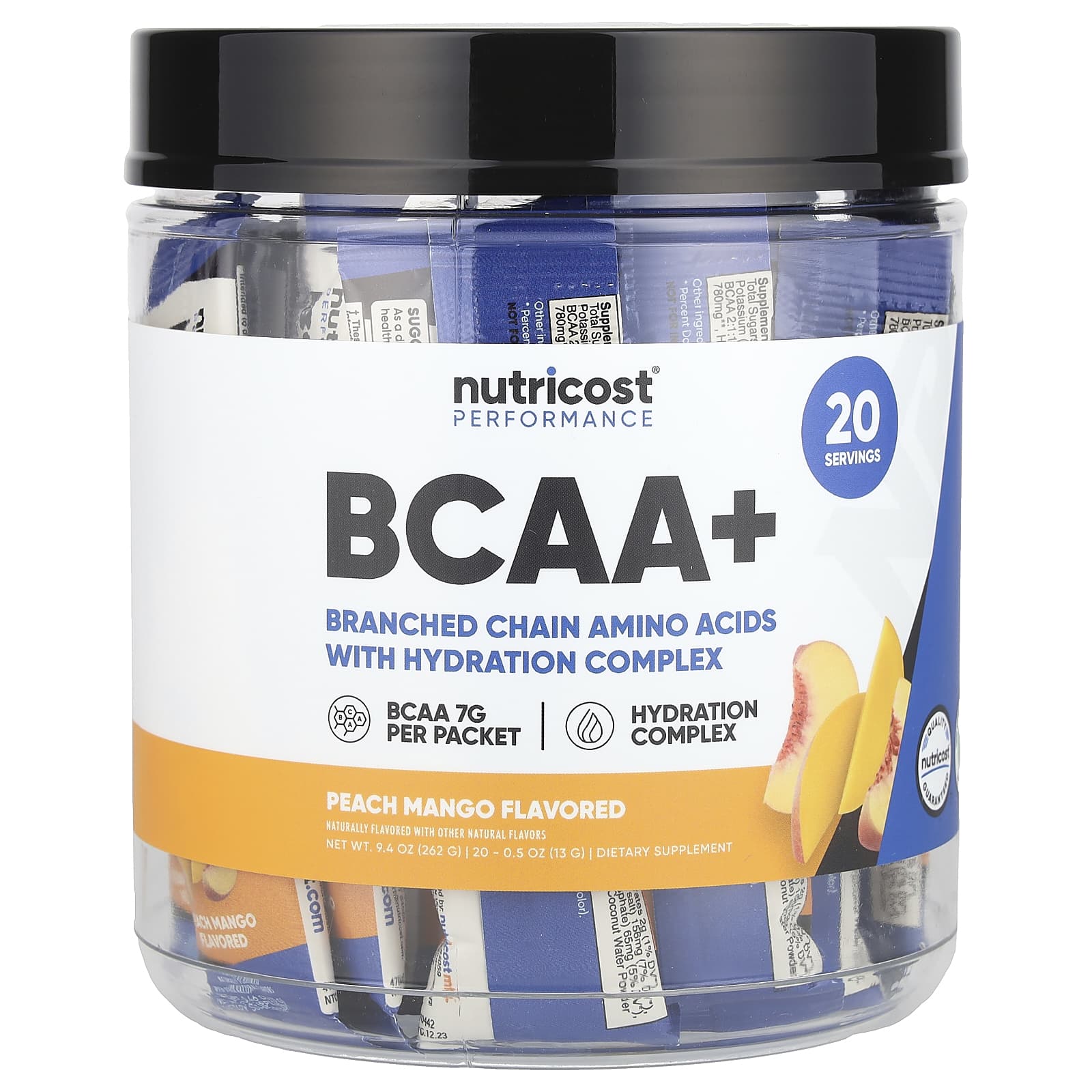 

Nutricost, Performance, BCAA+, Peach Mango, 20 packs, 13 g (0.5 oz) each