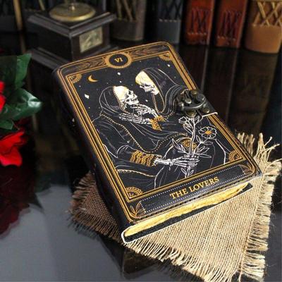 Book of Spells Grimoire Printed Journal The Lovers Tarot Notebook Spiral Gothic Notebook Skull Lover Antique Journals Gifts for Men or Women