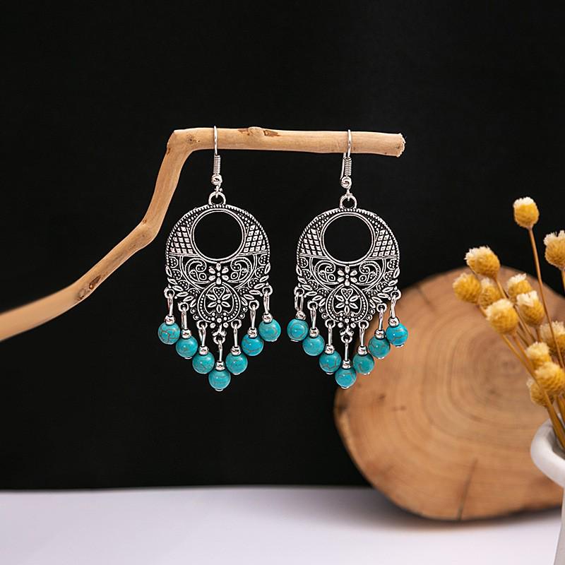 Elegant Bohemian Tassel Stud Earrings - Retro Ethnic Dangle Design
