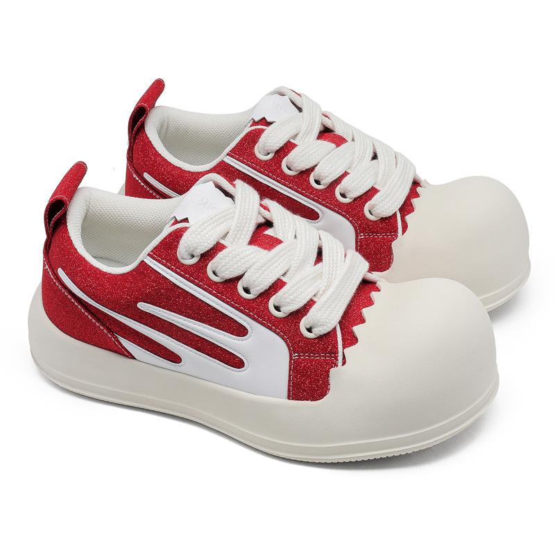 

2025 New Smile Eggshell Niche Couple Big Head Platform Heightening Bread Men s American Retro Canvas Shoes 44