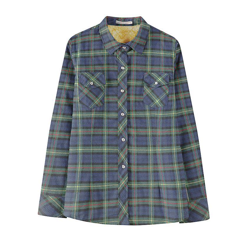 Women's 2025 Autumn/Winter Fleece-Lined Plaid Shirt: Thick, Slimming, Long-Sleeve Cotton Shirt