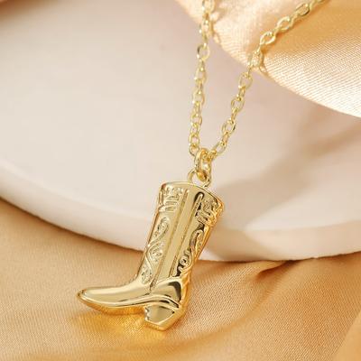 Punk Hiphop Western Cowboy Boots Necklace For Women Vintage Gold Plated Cz Link Chains Collar Necklaces Girls Gifts