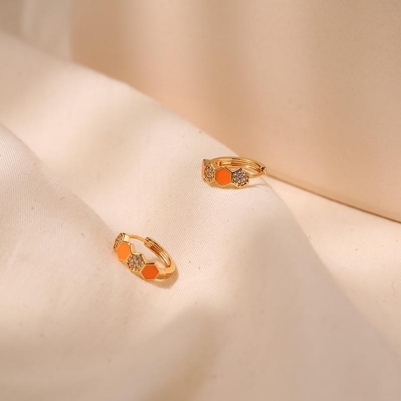 K Gold Plated Copper Zircon Inlaid Enamel Delicate Hoop Earrings For Women