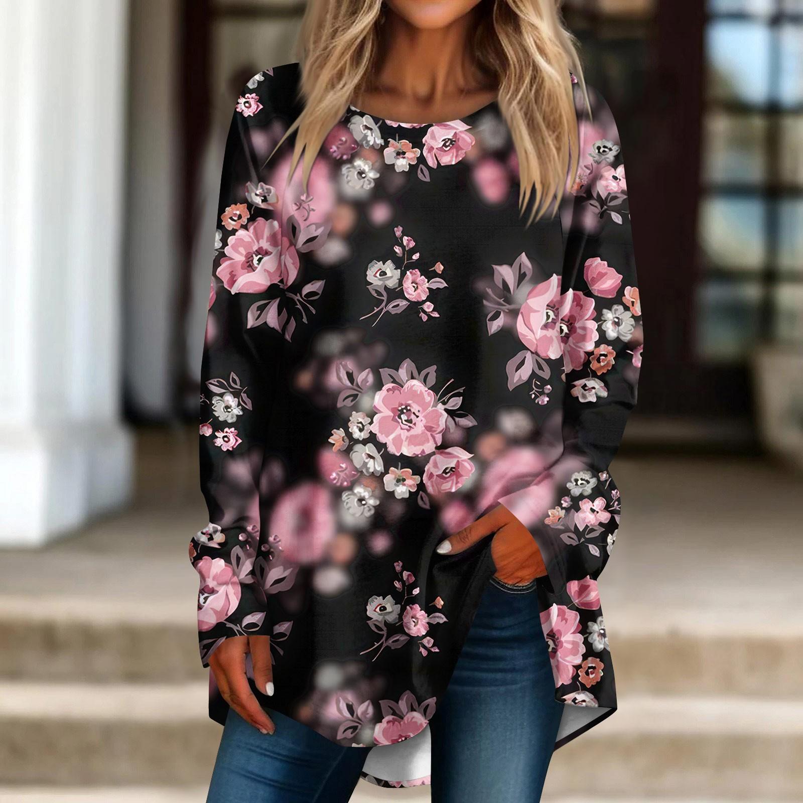 

Женская повседневная футболка больших размеров с длинными рукавами и круглым вырезом с принтом, верхний пуловер S розовый