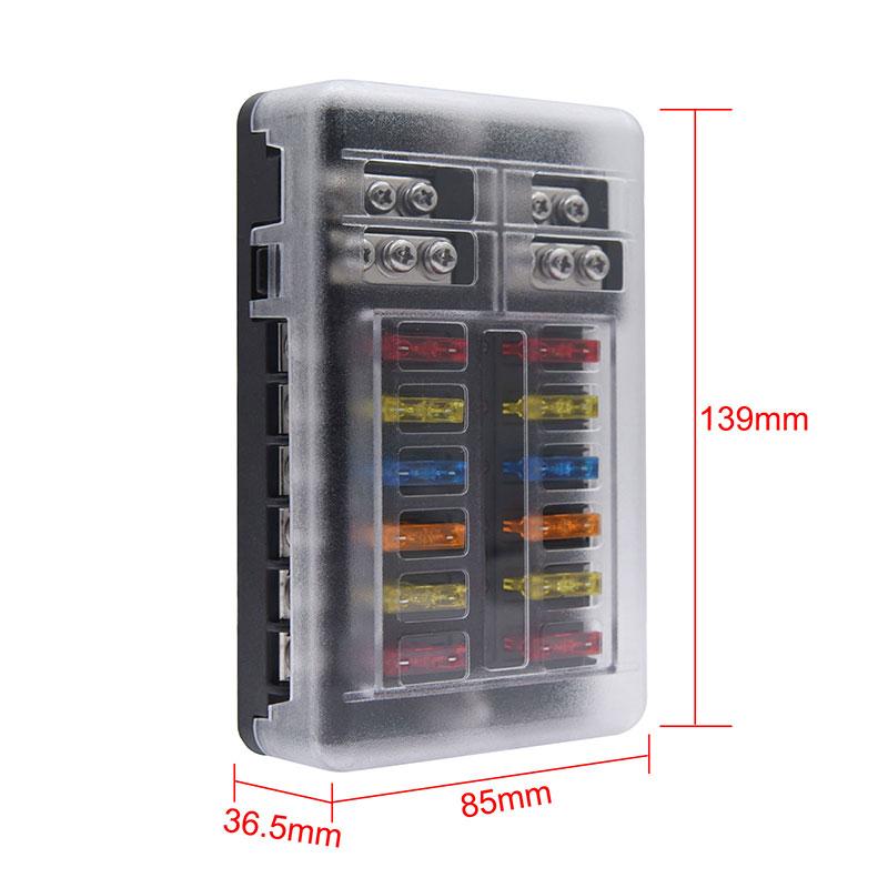 6-Way/12-Way Car Boat Blade Fuse Box Block Holder LED Indicator 12V 32V Auto Marine Waterproof Power Distribution Panel Board