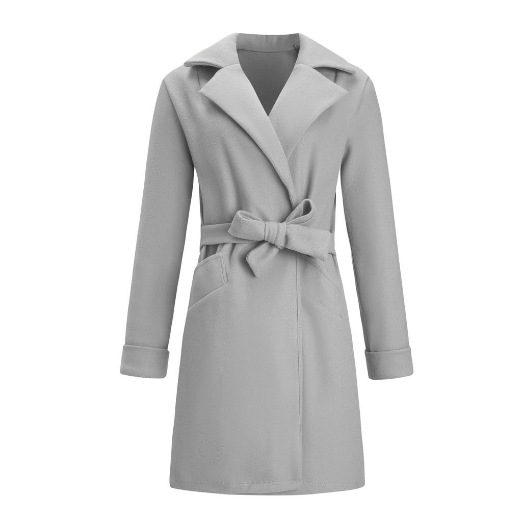 2026 Women's Tailored Wool Blend Coat, Notch Lapel Belted Trench Coat for Autumn, Slim Fit Office & Formal Outerwear