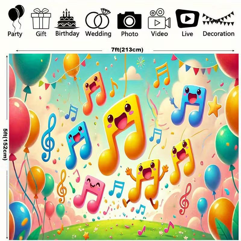 2D Cartoon Music Note Backdrop Colorful Balloon Birthday Party Background