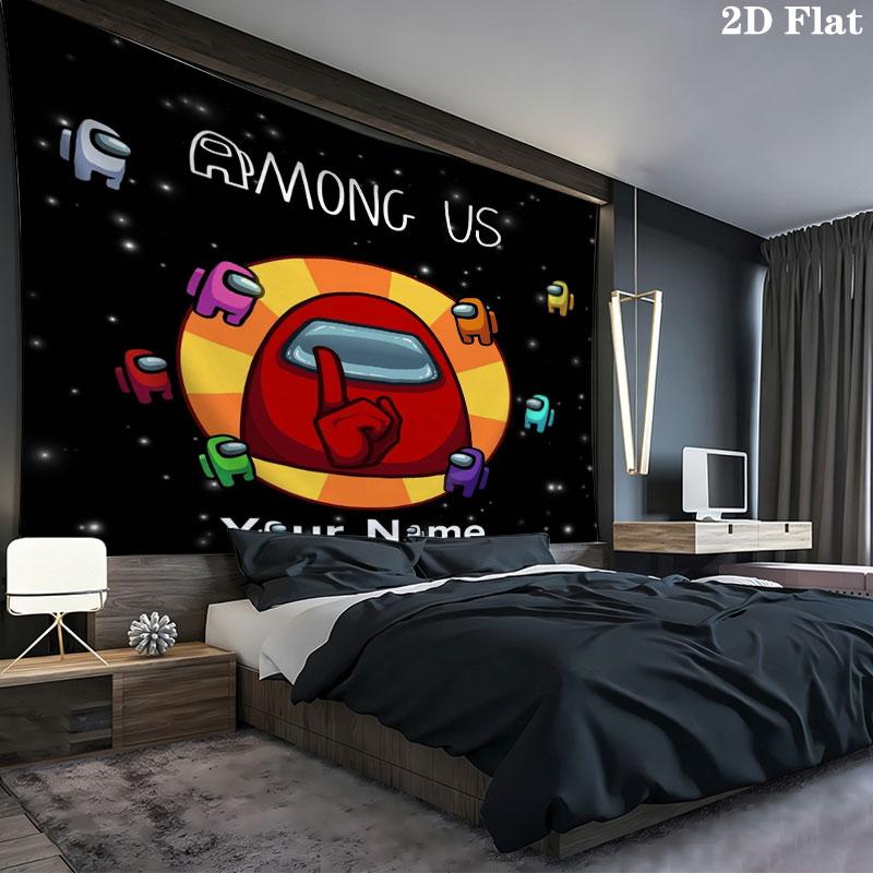 Among Us Custom Name Wall Tapestry Aesthetic Wall Hanging Printed Fabric Blanket Decorative Tapestries for Bedroom Living Room Home Decor