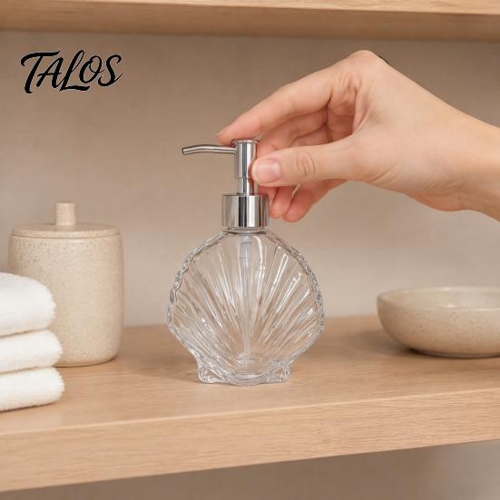 Pump Lotion Bottle 400ML Beach Seashell Refillable Soap Dispenser, Liquid Hand Glass Durable Dispenser Container, for Bathroom Kitchen Countertop