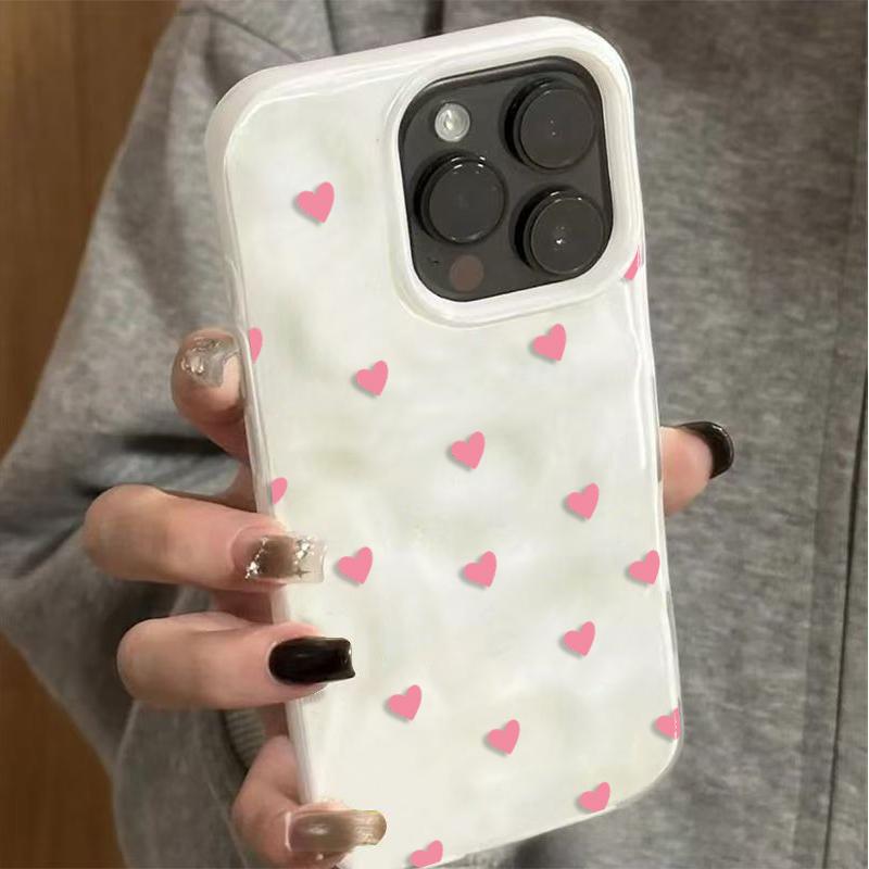 Cute Pink Heart Phone Case for iPhone 17 16 15 Pro 14 Plus 13 12 11 Pro Max Air 16E Wavy Shockproof Soft TPU Protective Cover