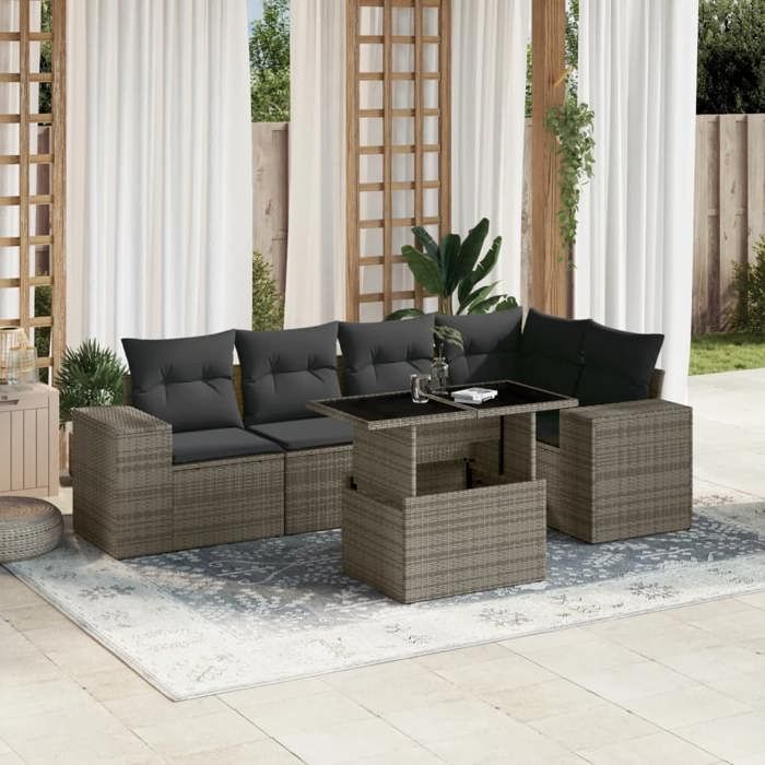 VidaXL Garden Lounge Set 6 Pcs with Grey Cushions Wicker 3269150
