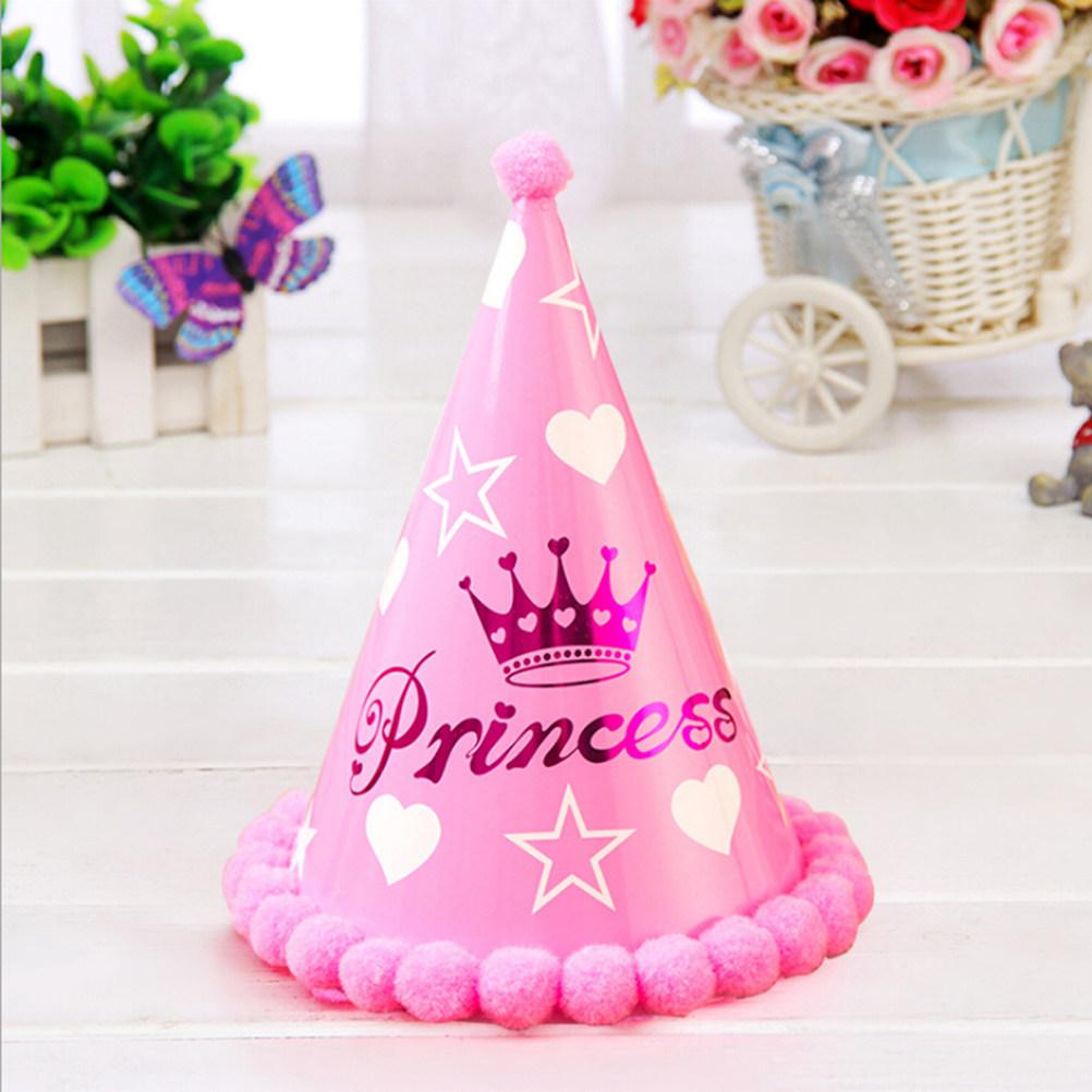 12pcs Cake Birthday Party Cone Hats with Pom Poms for Adults (Princess Star)