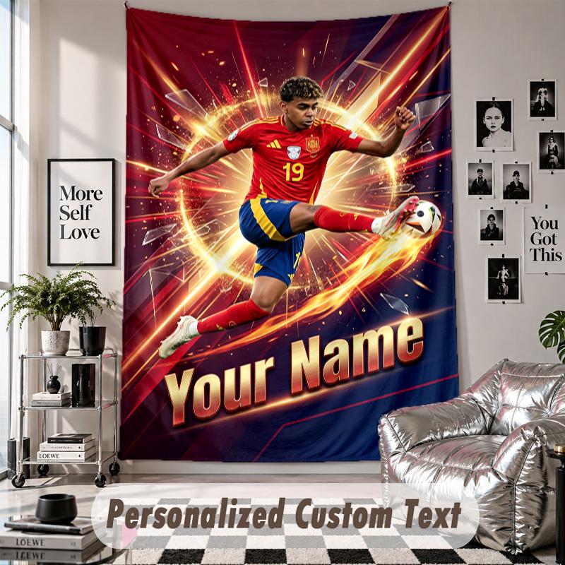 Wall Hanging Tapestry With Custom Name & Text, Lamine Yamal Decorative Tapestry For Bedroom