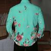 Camisa de Hombre con Cuello Blanco Multicolor Acuarela Hierba Silvestre Estampado Floral Manga Larga Botones Arriba