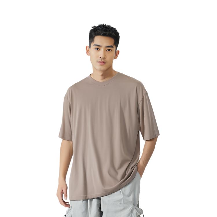 Uniqlo Solid Color V-Neck Pullover Short Sleeve T-Shirt Unisex Tops Light-Beige 455364-30