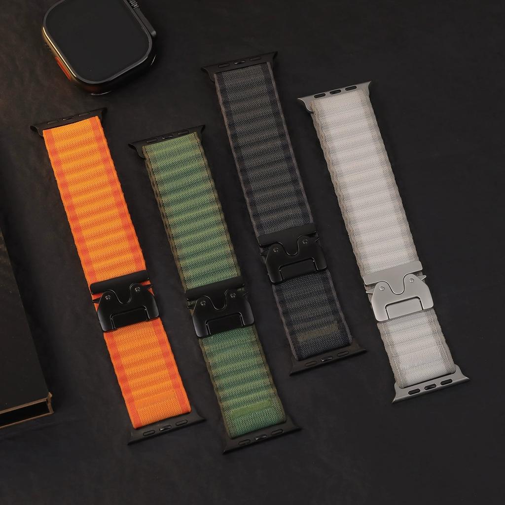 Watch Band For Apple Watch Series 11 10 42mm / 9 8 7 41mm / SE3 SE2 SE 6 5 4 40mm / 3 2 1 38mm Parachute Buckle Wide Ripple Pattern Nylon Wrist Strap