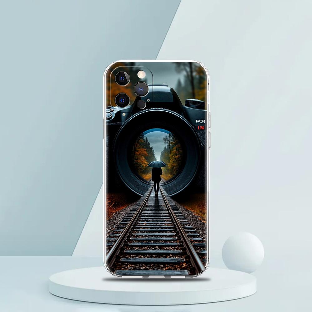 Soft TPU Transparent Phone Case Cover for iPhone 16 15 14 13 12 11 Pro Max XR 8 7 Plus XR Shockproof Shell Retro Camera Pattern