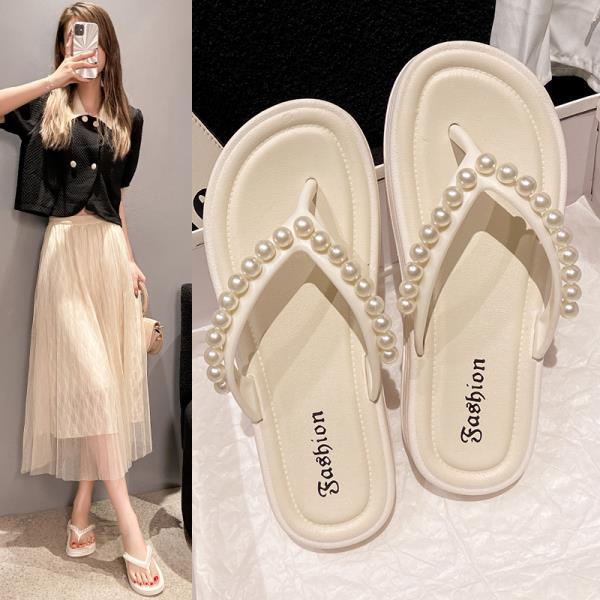 Fashion Female Shoes Ladies' Slippers String Bead Luxury Slides Rubber Flip Flops Summer Clogs Woman 2025 Designer Flat Hawaiian Beach S