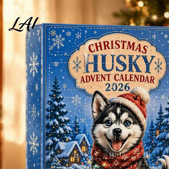 Holiday Countdown Collection Husky Christmas Advent Calendar 2026 with 24 Unique Acrylic Pendants for Tree Decorations Party Favor Cute Dog