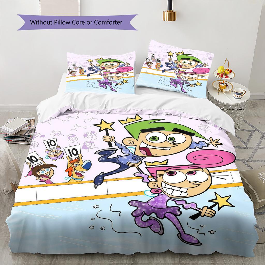 The Fairly OddParents2 Pattern Bedding Quilt Set Home Decoration Gift (1 * Duvet Cover + 2 * Pillowcase Without Core)