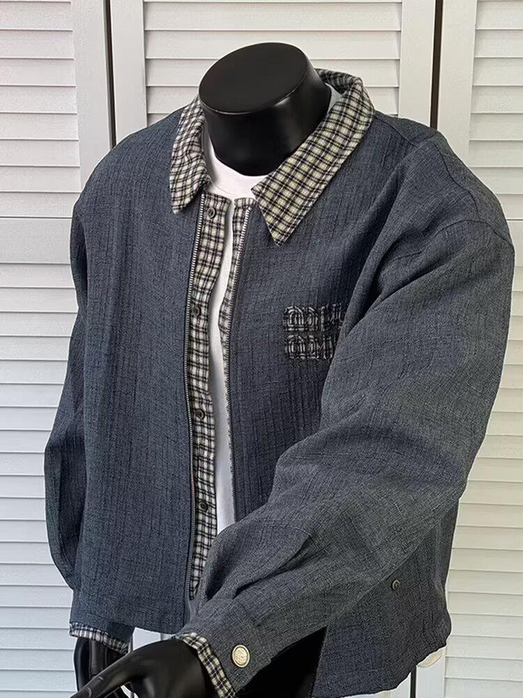 Trendy Houndstooth Patchwork Men s Winter Faux Two-Piece Jacket - Retro Rascally Handsome High-End Casual Outerwear L